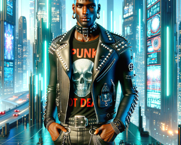 Futuristic Cityscape with Punk Fashion Elements