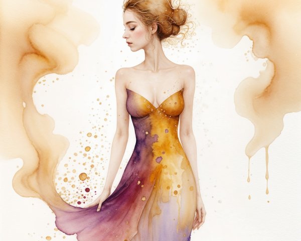 Elegant Figure in Flowing Purple to Gold Dress