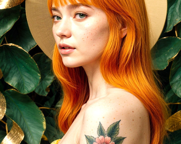 Young Woman with Orange Hair in Nature Setting