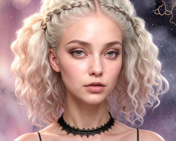 Portrait of a woman with curly platinum-blonde hair
