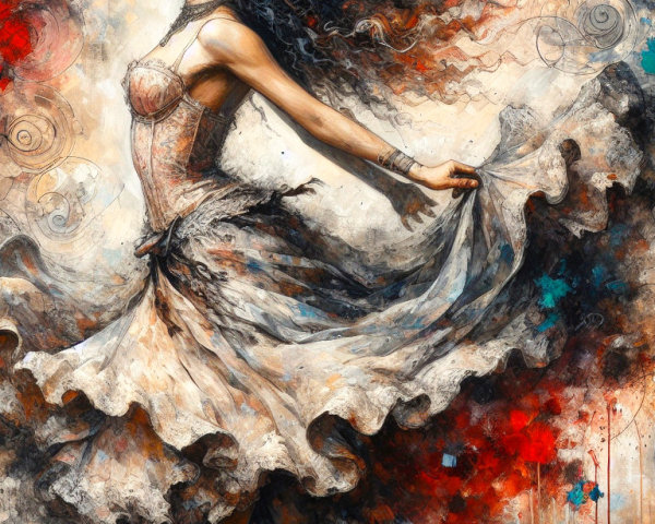 Joyful Dance with Vibrant Colors and Abstract Patterns