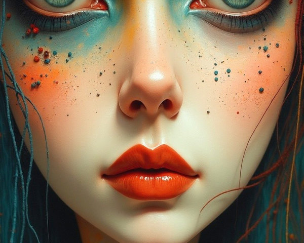 Close-Up Portrait of a Young Woman with Vibrant Makeup