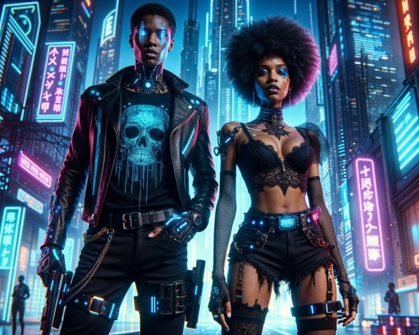 Cyberpunk Characters in Neon City Setting