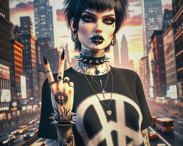 Edgy Individual in Urban Landscape at Sunset