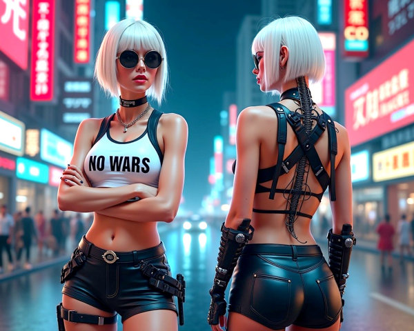 Futuristic Cyberpunk Scene with Stylish Female Figure