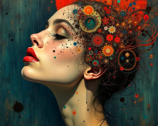 Profile of a Woman with Vibrant Colors and Patterns