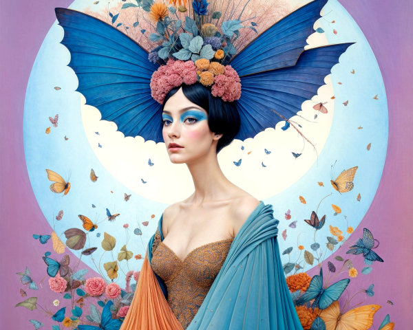 Portrait of a Woman with Butterfly Wing Headdress