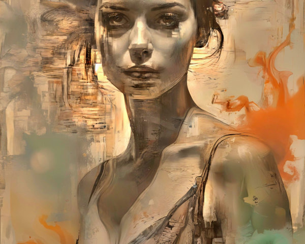 Portrait of a Woman with Realistic and Abstract Elements