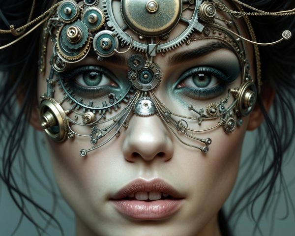 Close-Up of a Woman in Steampunk-Inspired Mask
