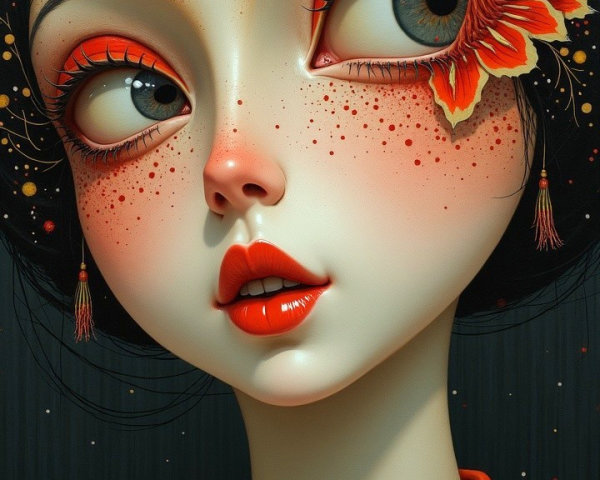 Stylized Portrait of a Young Woman with Floral Accents