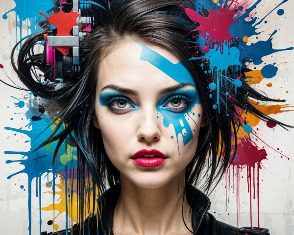 Portrait of a Young Woman with Bold Makeup and Hair