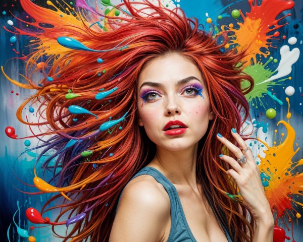 Dramatic Woman with Colorful Hair and Makeup