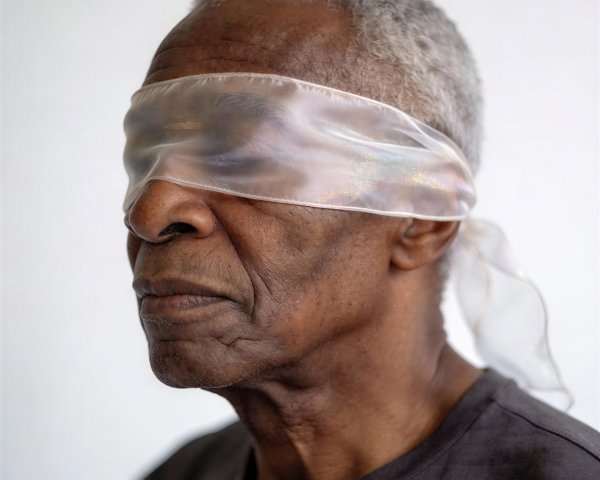 Close-Up of Older Black Man with Translucent Blindfold