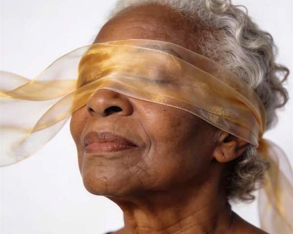 Elderly Black Woman with Eye Mask and Serene Expression