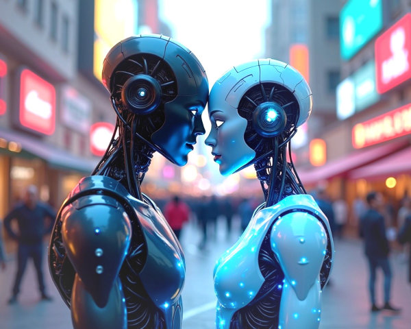 Humanoid Robots in a Futuristic Urban Environment