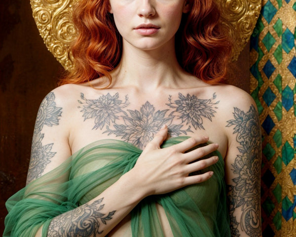 Portrait of a Woman with Red Hair and Tattoos