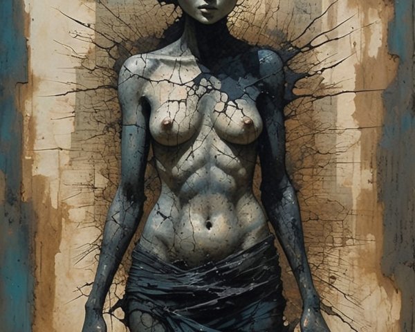 Artwork of a Woman Emerging from a Textured Surface