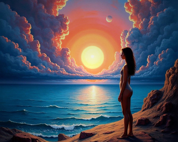 Serene Beach Sunset with Silhouetted Figure