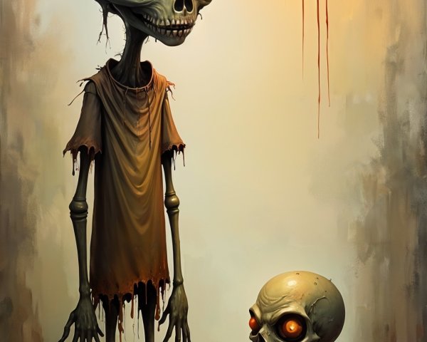 Whimsical Humanoid Skeletons in a Surreal Setting