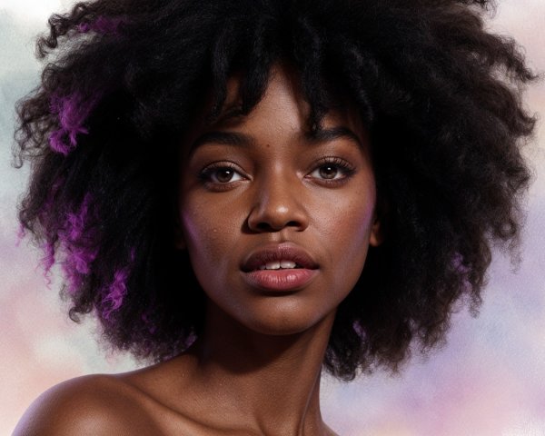 Portrait of a Young Woman with Curly Purple Hair
