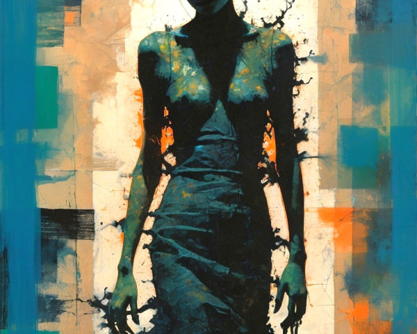 Silhouette of Woman Against Abstract Background