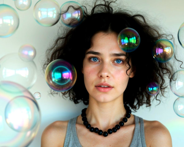 Close-Up Portrait of a Young Woman with Bubbles