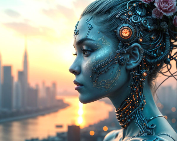 Futuristic Female Figure with Robotic Enhancements