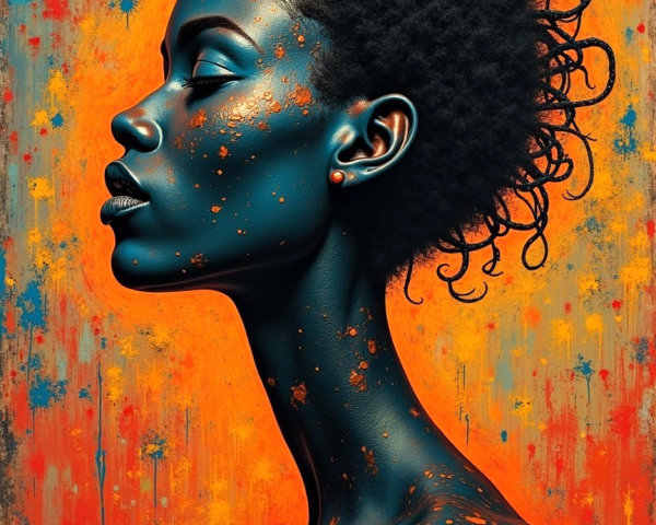 Profile of a person with curly hair in vibrant colors