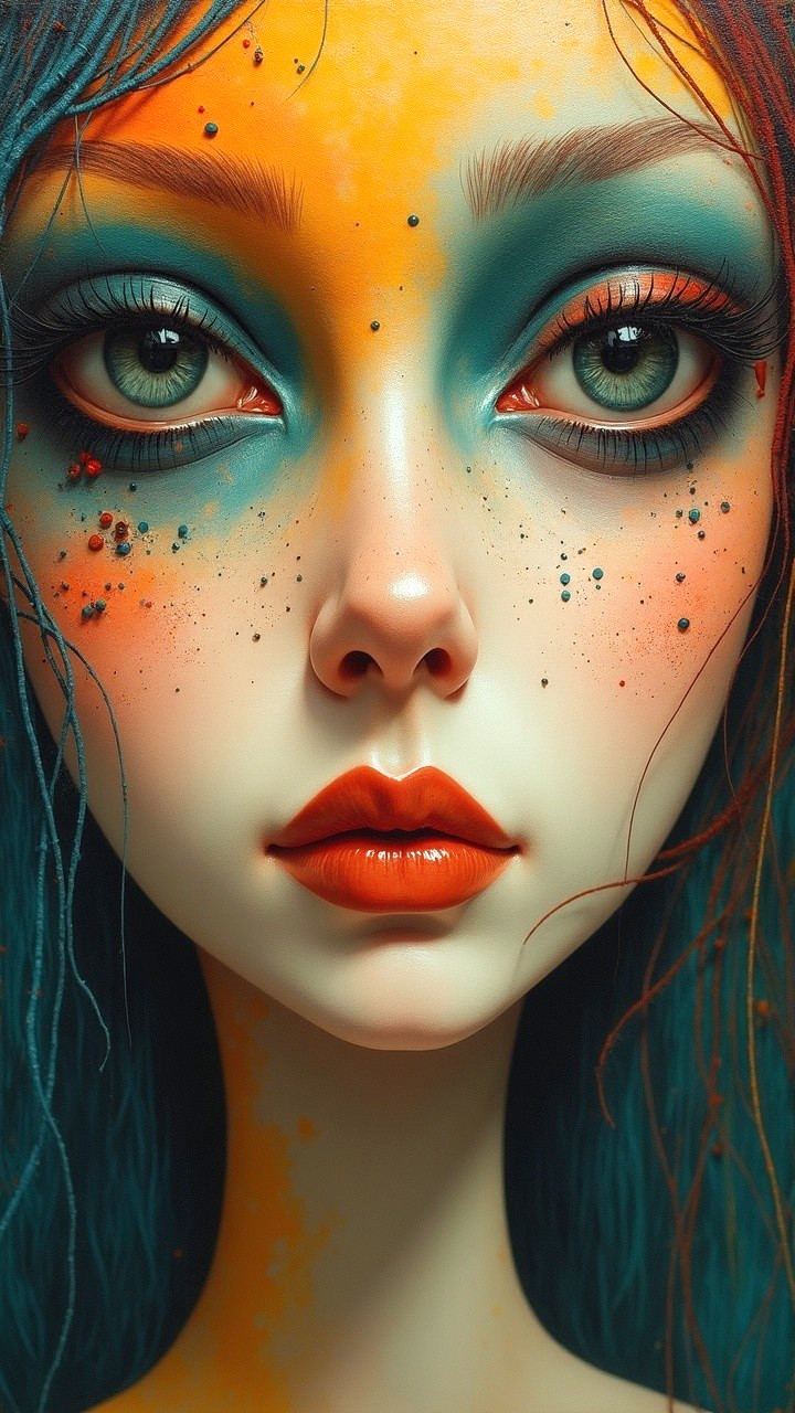 Close-Up Portrait of a Young Woman with Vibrant Makeup