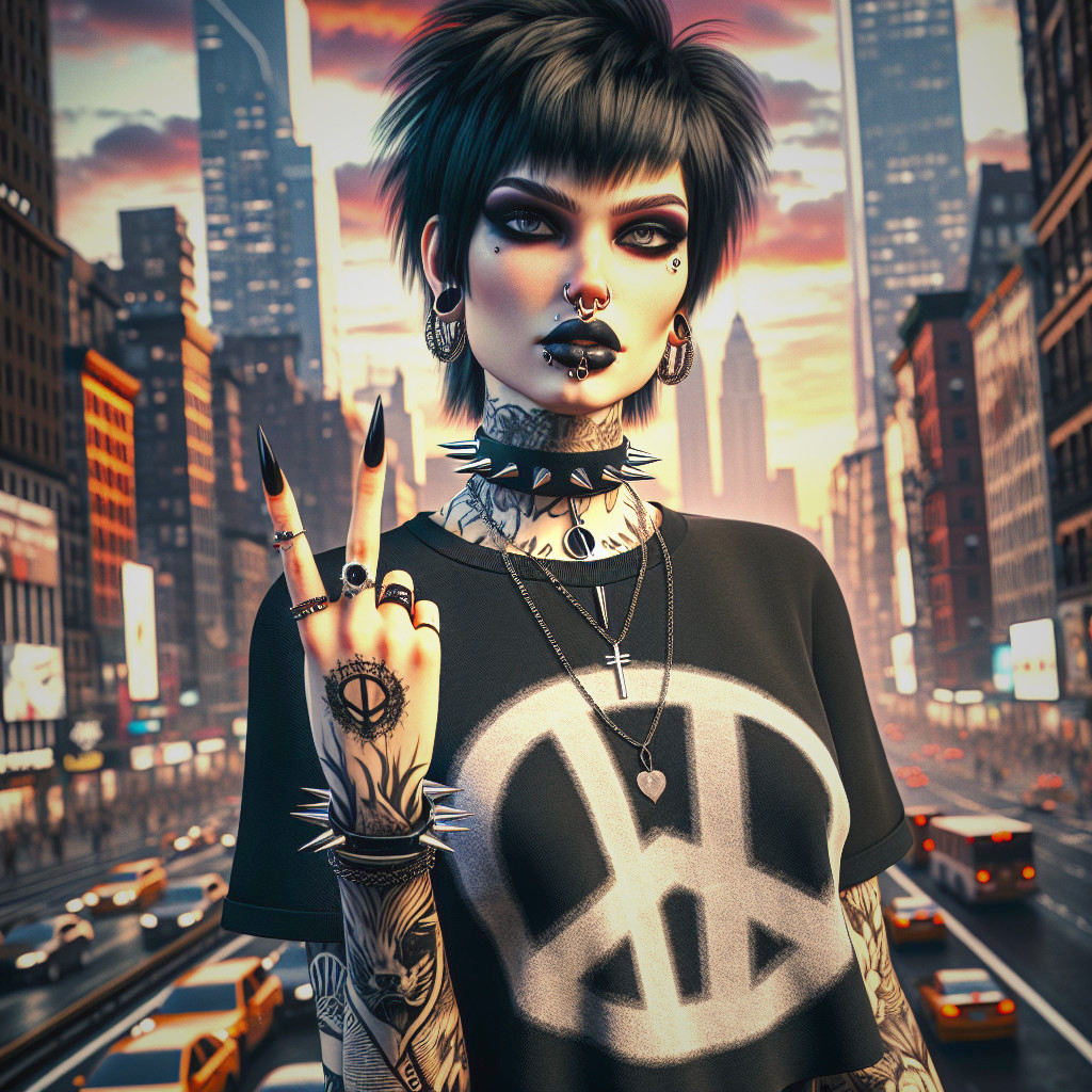 Edgy Individual in Urban Landscape at Sunset