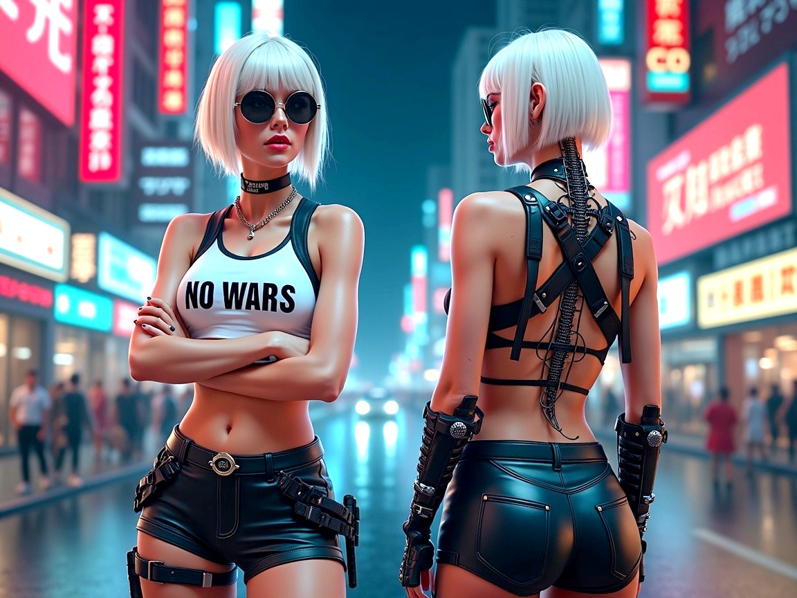 Futuristic Cyberpunk Scene with Stylish Female Figure