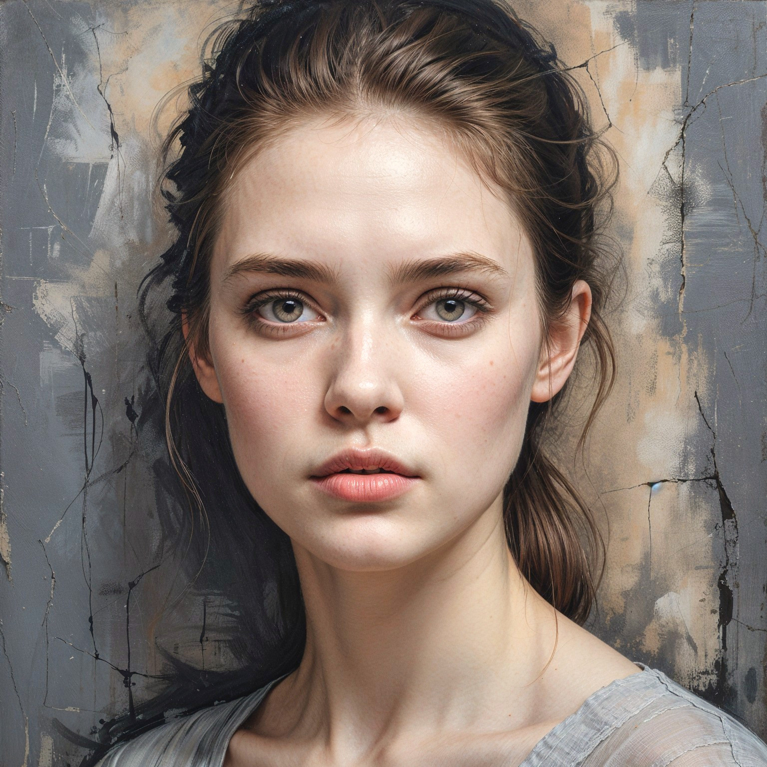 Young Woman with Striking Features and Serene Elegance