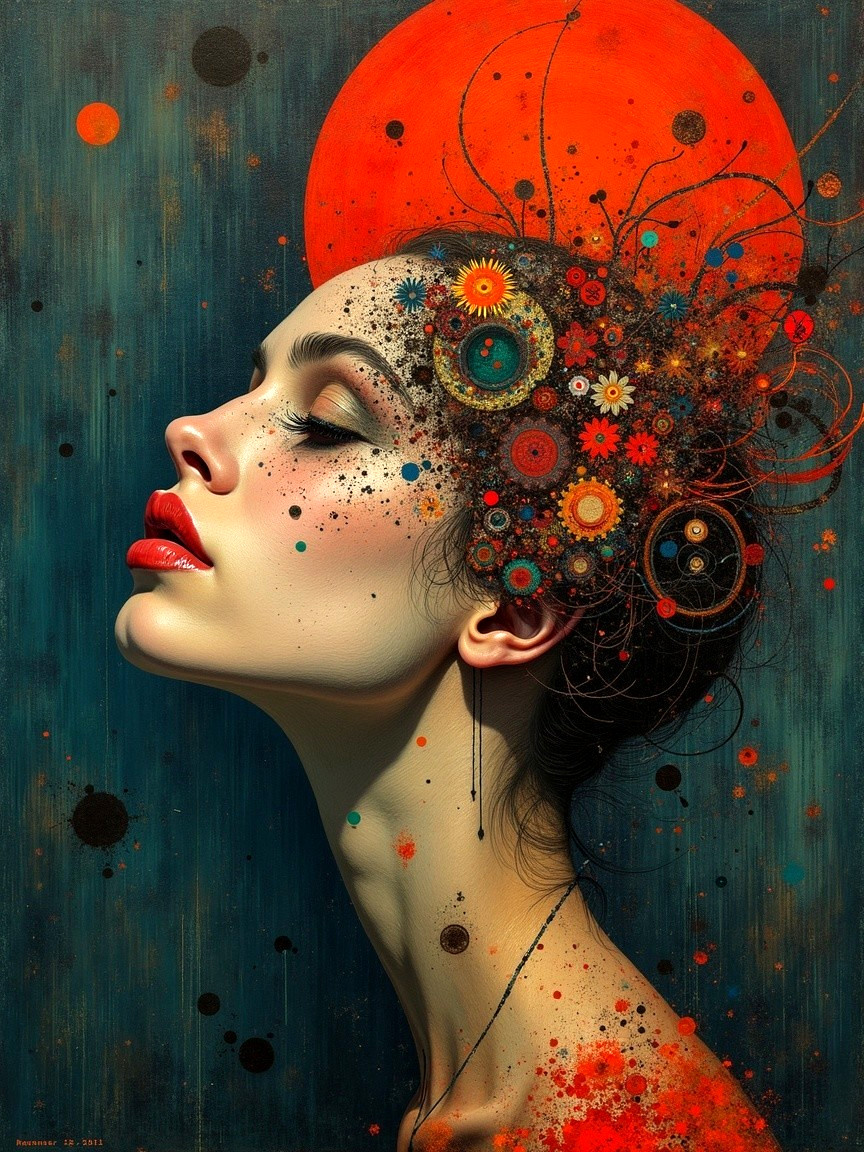 Profile of a Woman with Vibrant Colors and Patterns