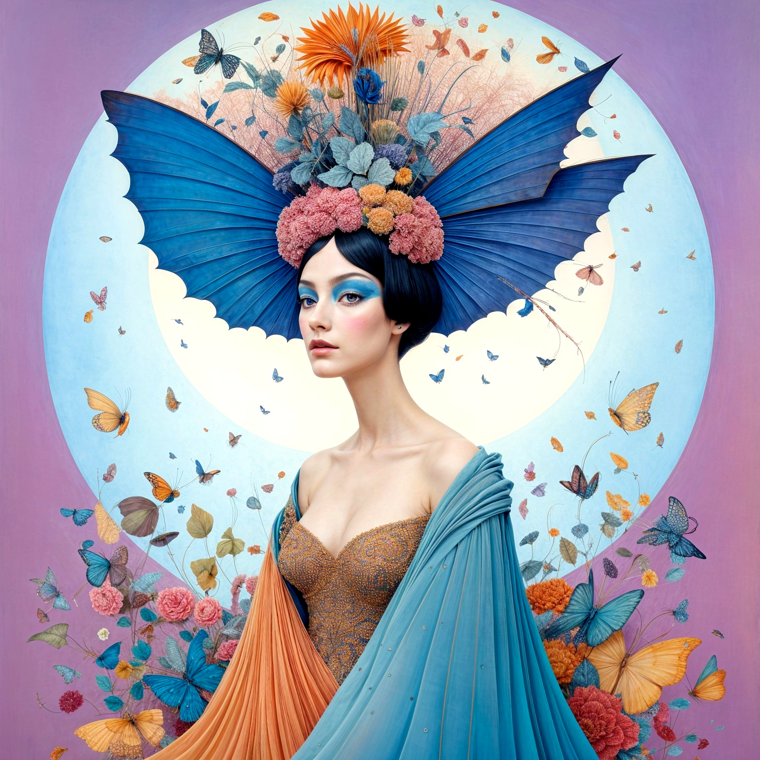 Portrait of a Woman with Butterfly Wing Headdress