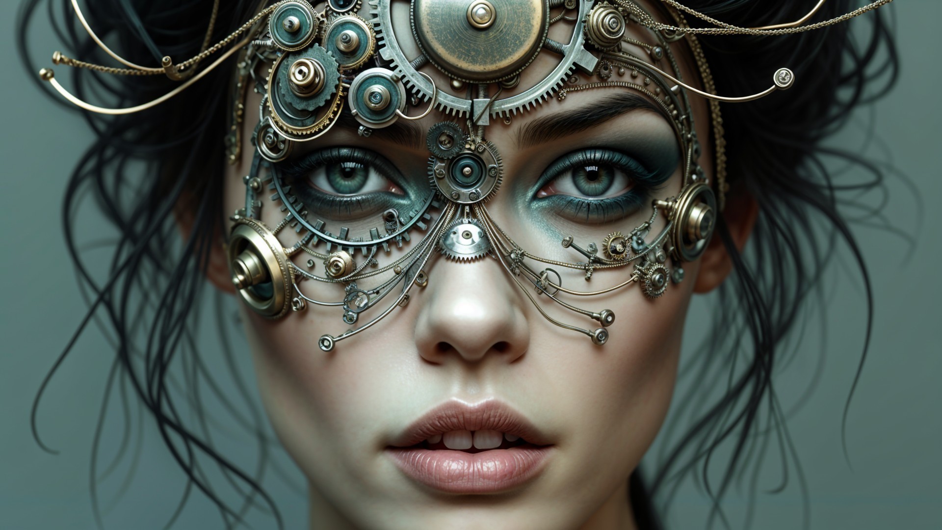 Close-Up of a Woman in Steampunk-Inspired Mask