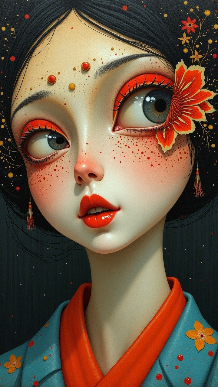 Stylized Portrait of a Young Woman with Floral Accents
