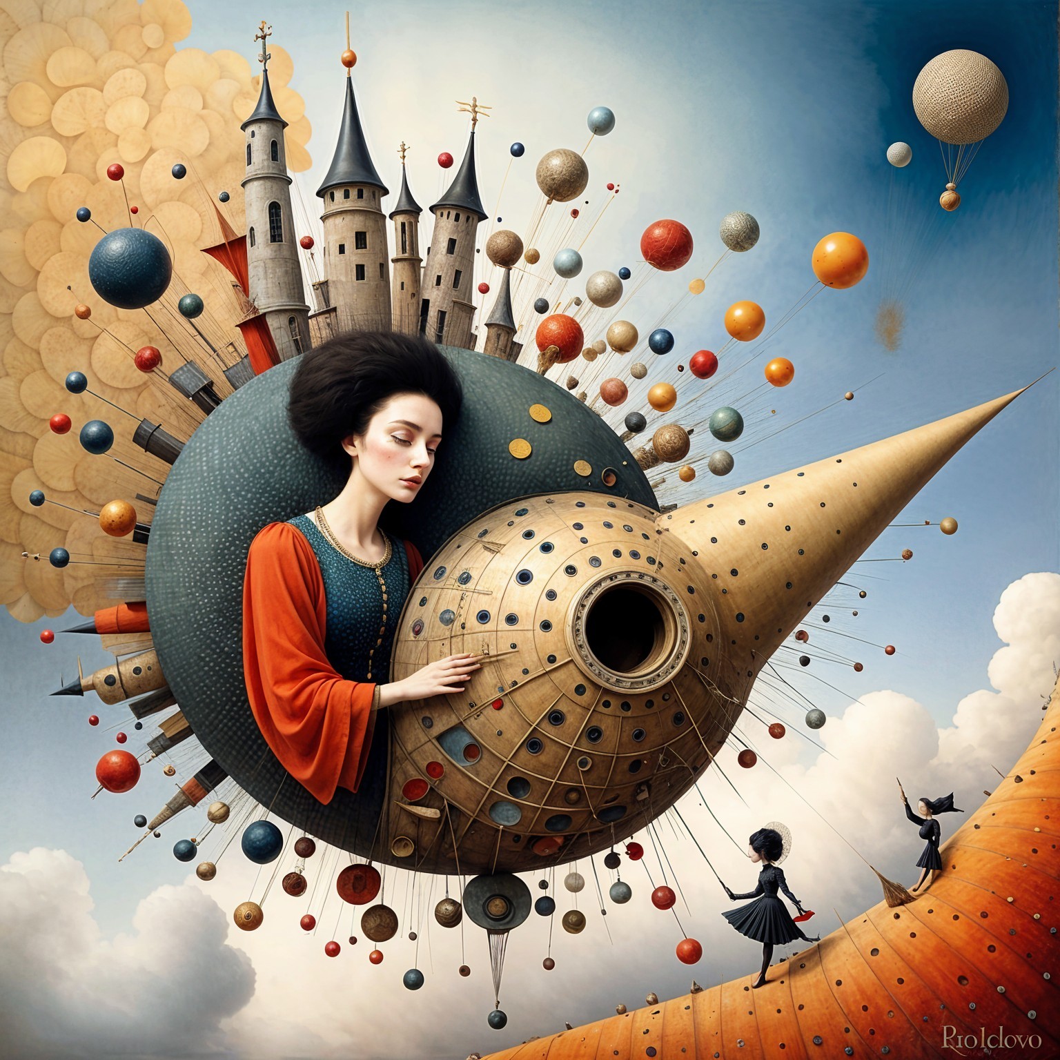 Surreal Scene with Woman and Whimsical Elements