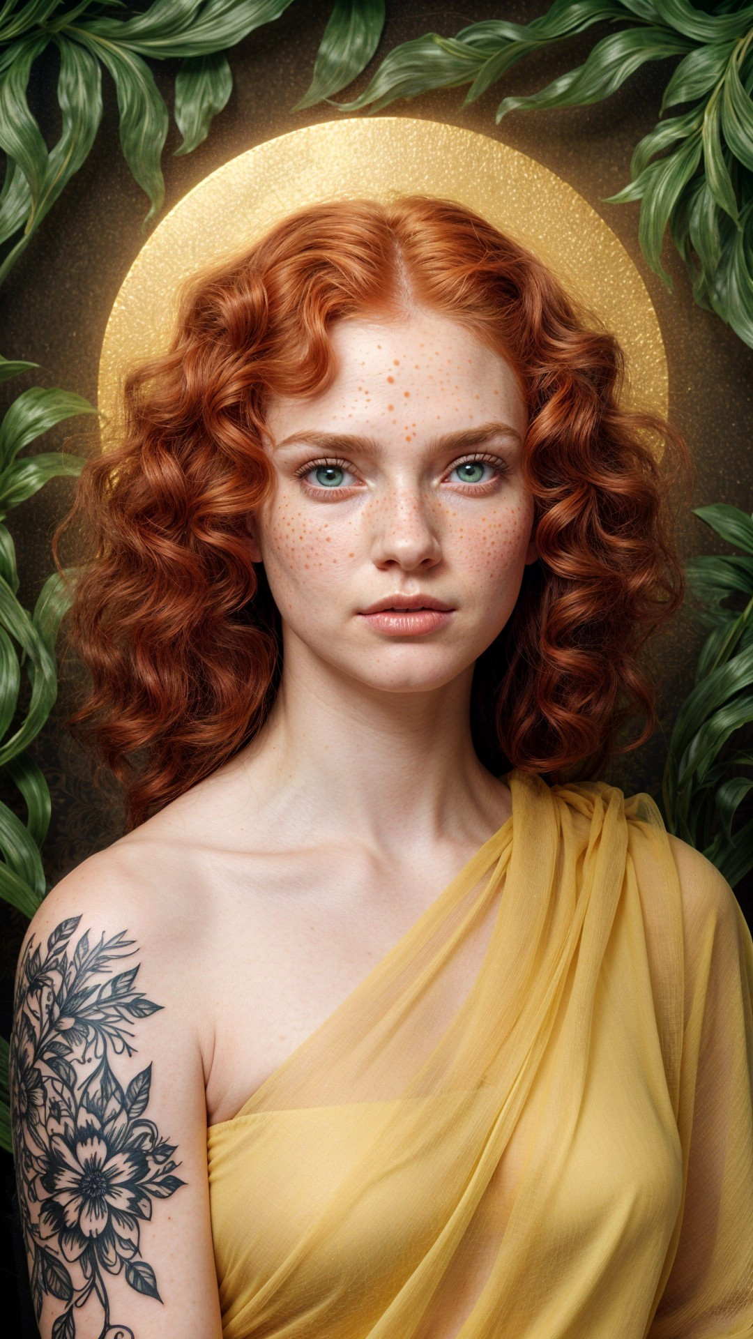 Portrait of a woman with red hair in a serene setting