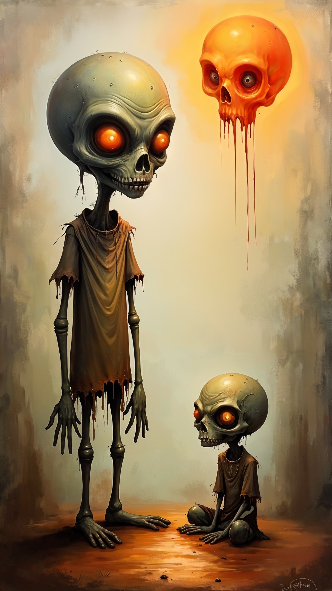 Whimsical Humanoid Skeletons in a Surreal Setting