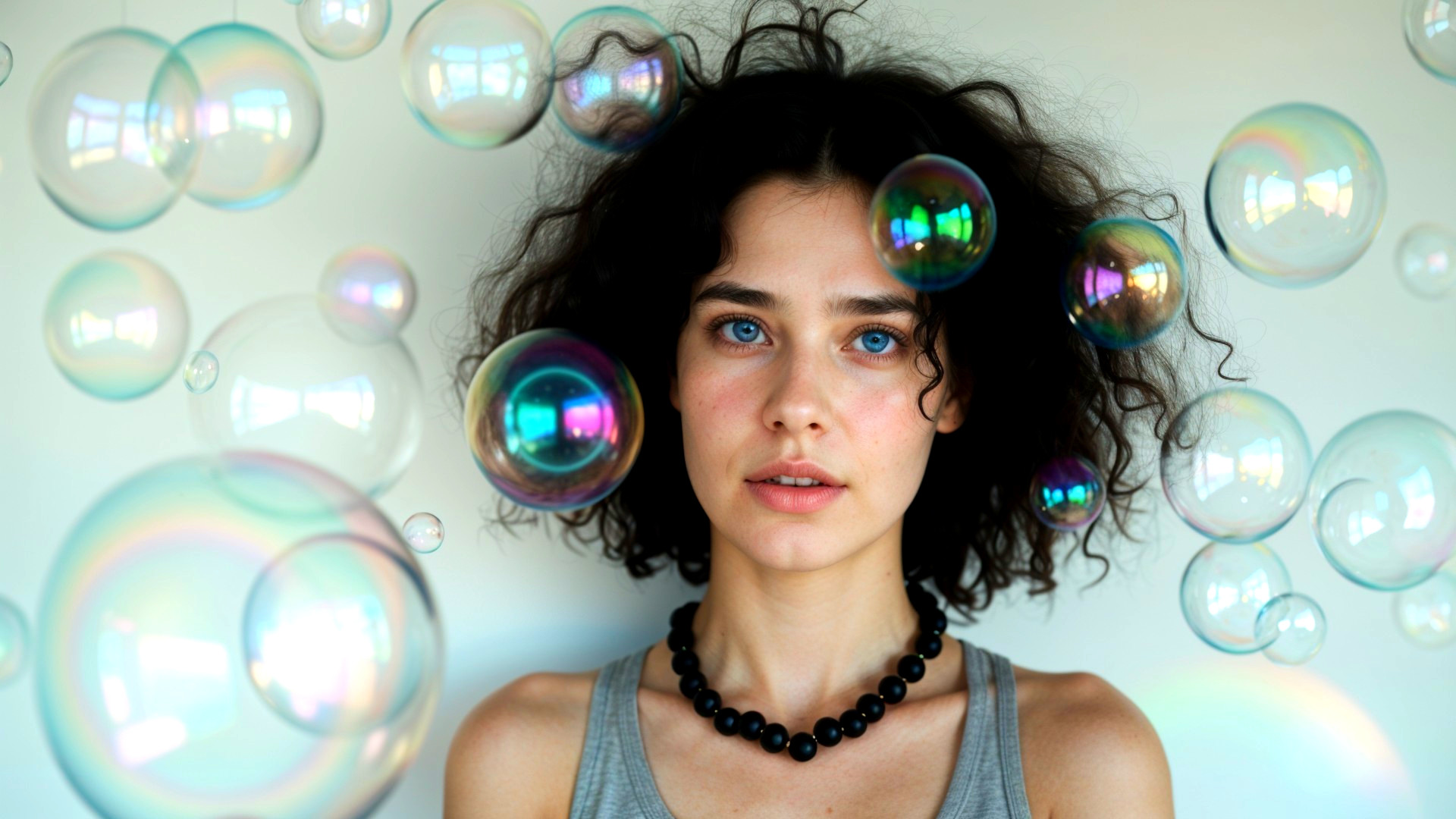 Close-Up Portrait of a Young Woman with Bubbles