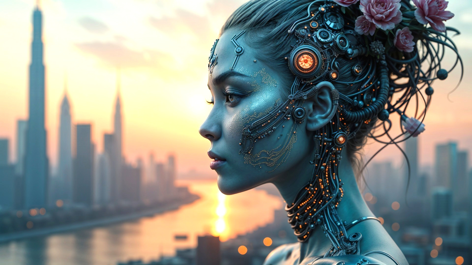 Futuristic Female Figure with Robotic Enhancements