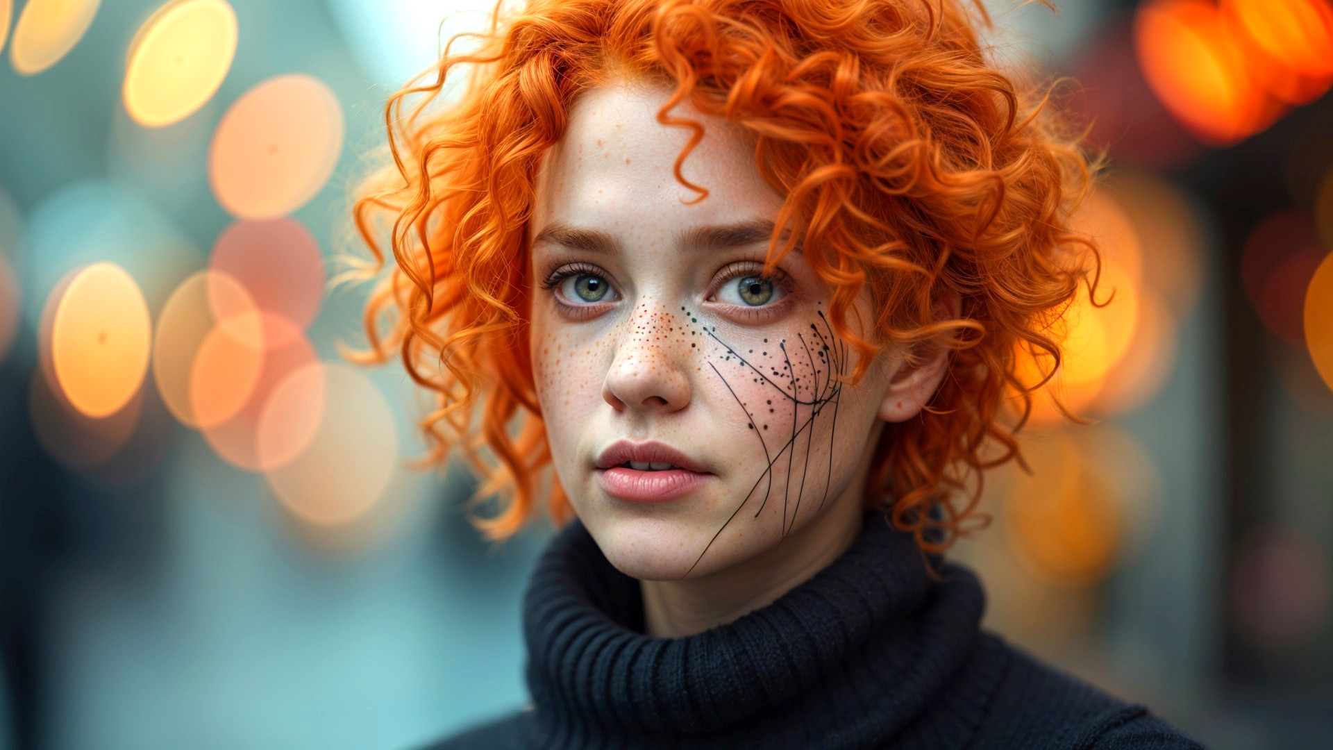 Young person with orange hair and intricate face patterns