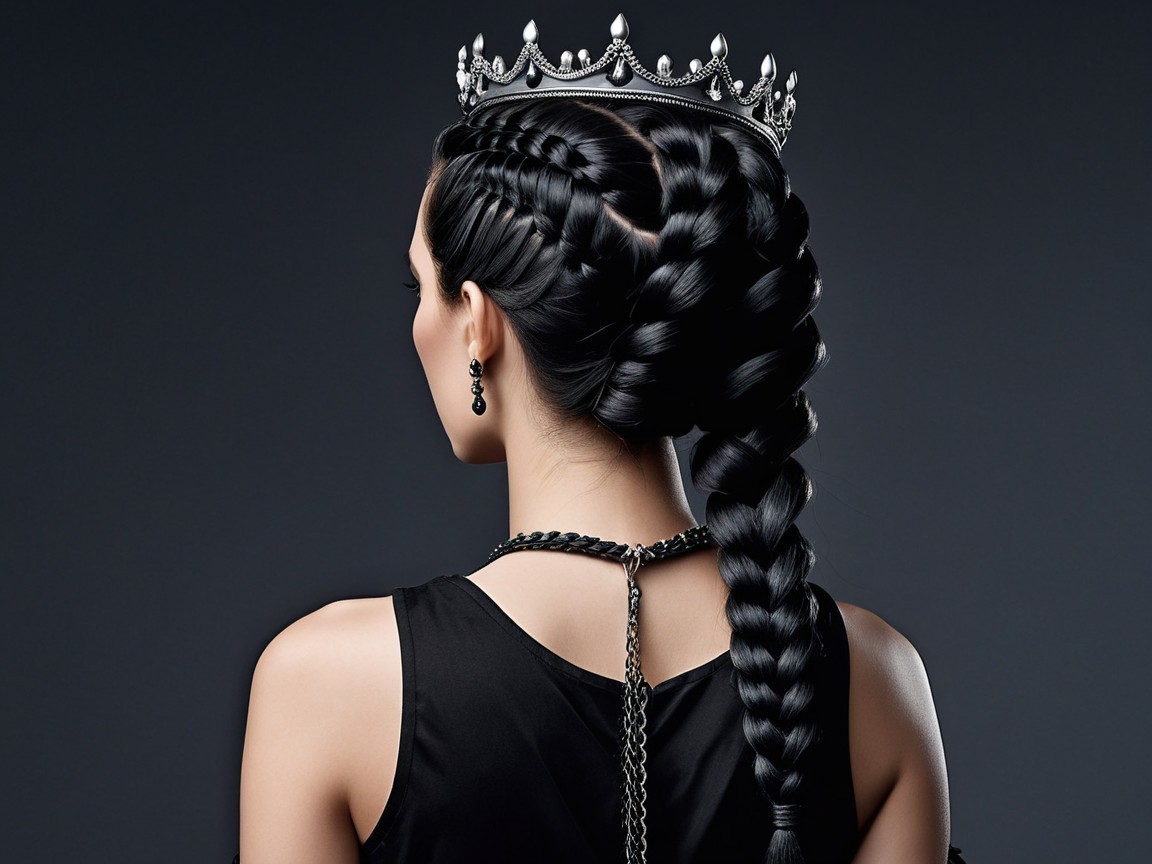 Woman with Braid and Silver Crown in Dark Setting