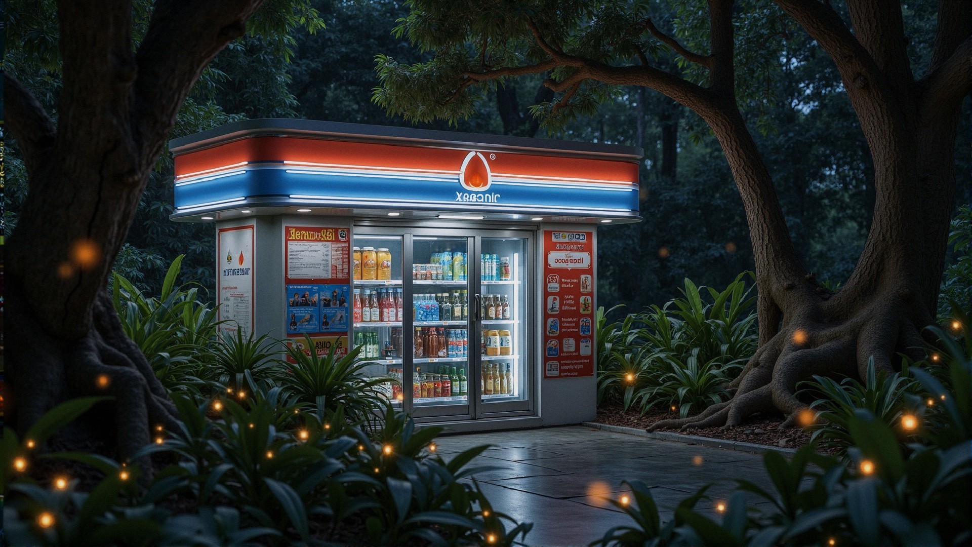 Vending Machine in a Lush Green Natural Setting