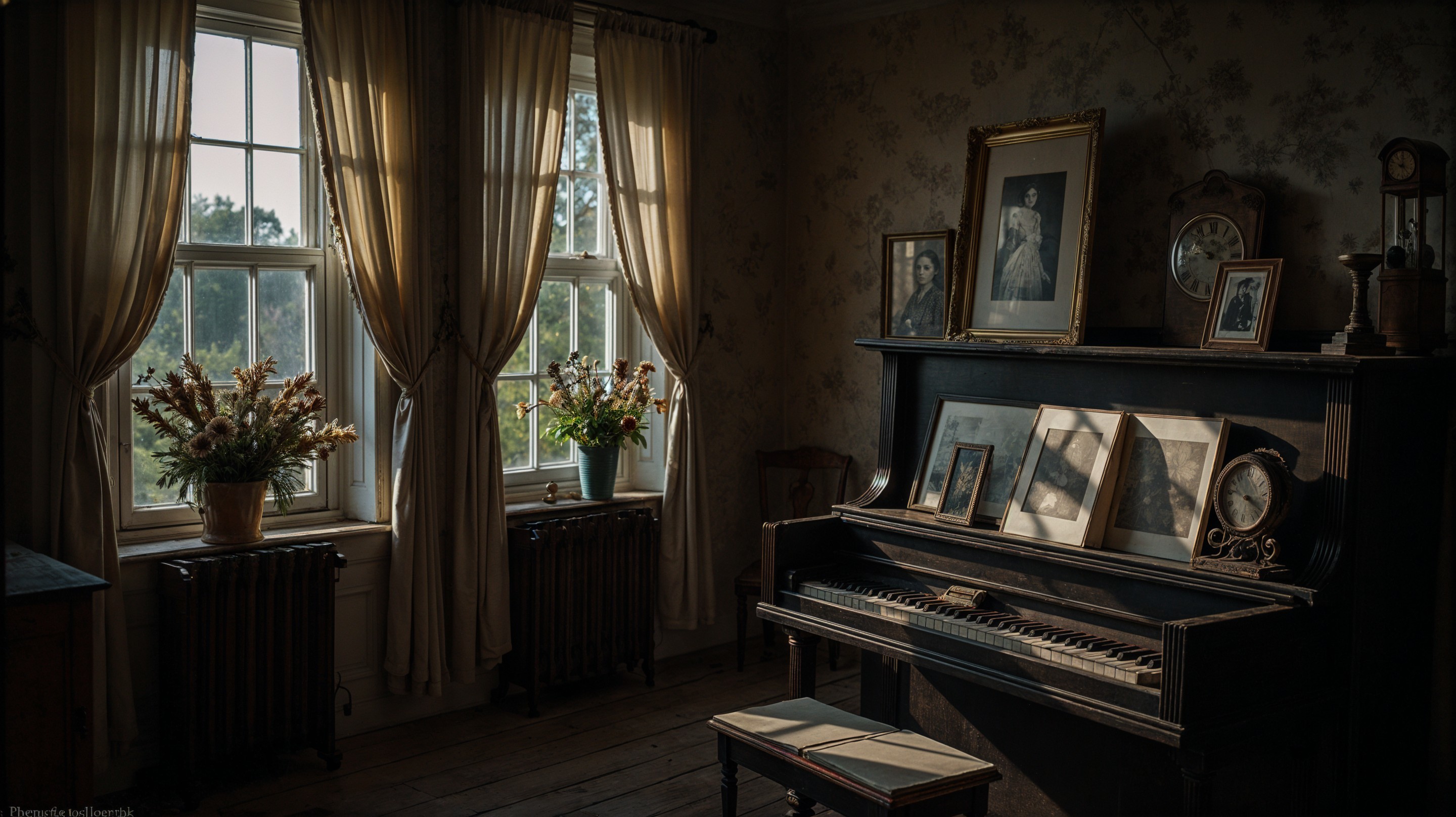 Elegant Black Piano in a Nostalgic Room Setting