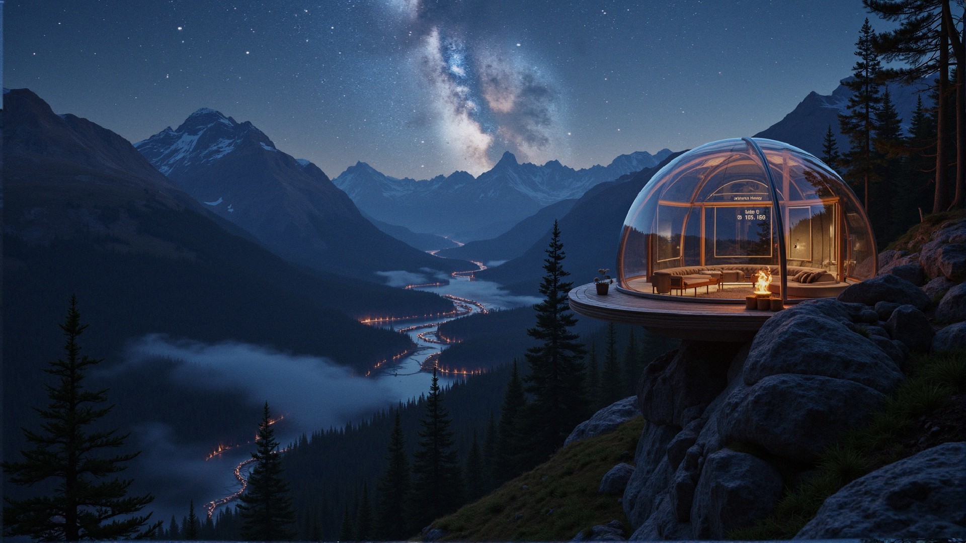 Glass Igloo with Mountain Views and Starry Sky