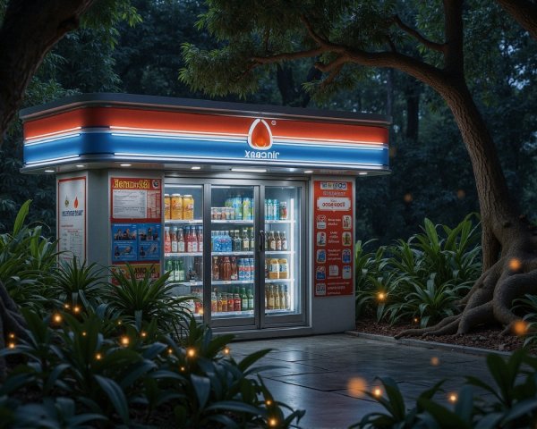 Vending Machine in a Lush Green Natural Setting