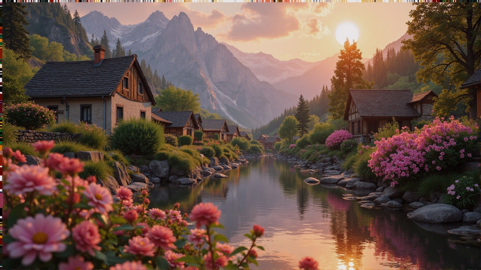 Charming Cottages by a Tranquil River Landscape