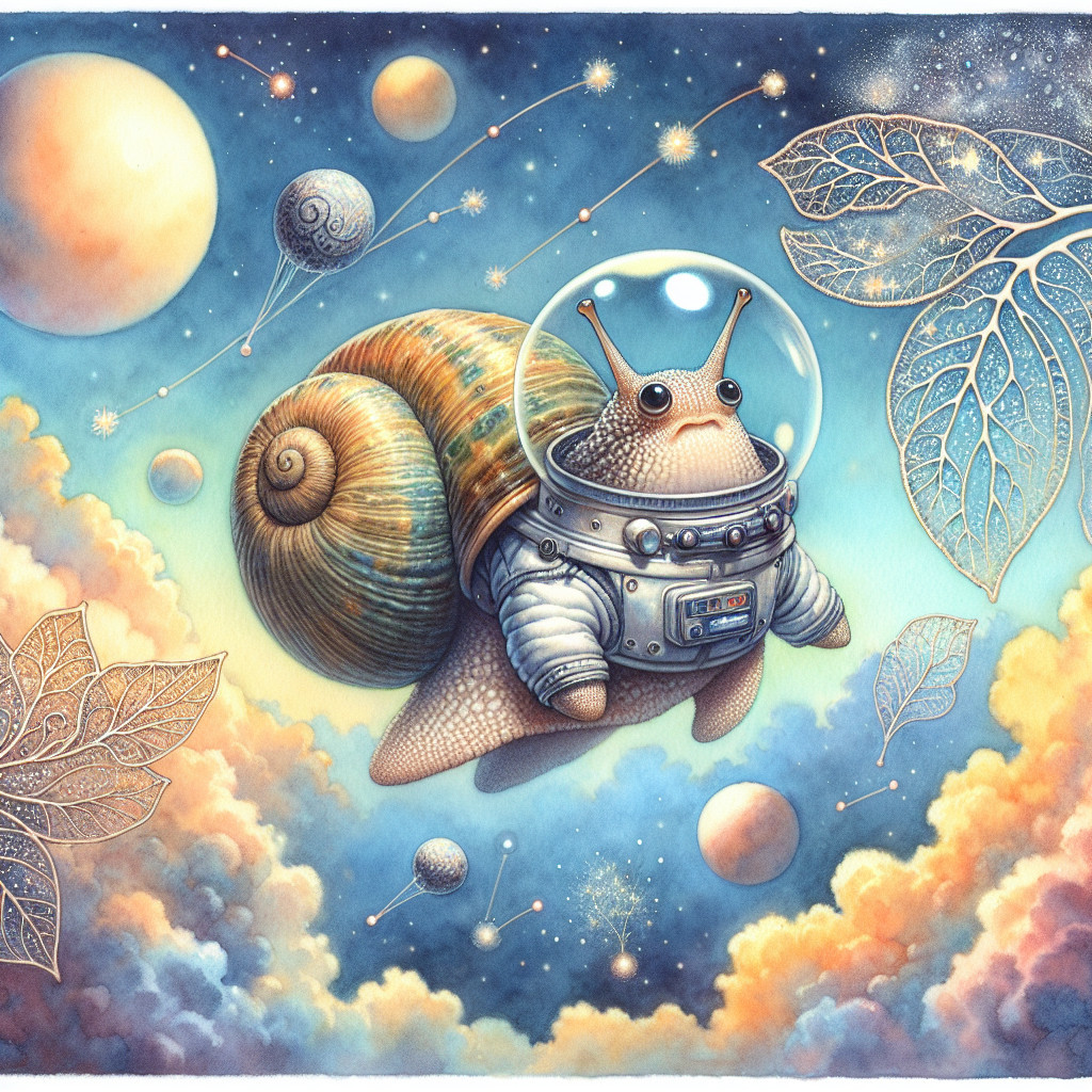 Cosmic Scene of Snail in Futuristic Spacesuit