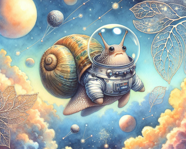 Cosmic Scene of Snail in Futuristic Spacesuit